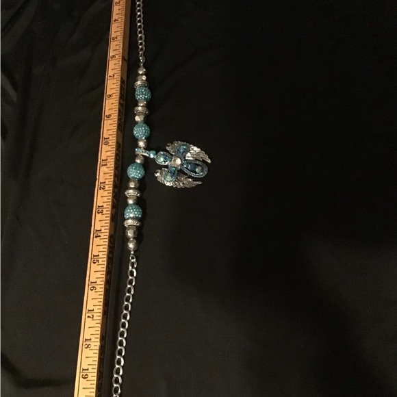 Angel wings necklace, brilliant blue and silver - Picture 2 of 4